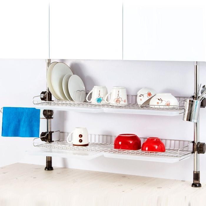 sevenjs QN7T1X6W56 kitchen sink cabinet dish drying rack gold 800 2-tier