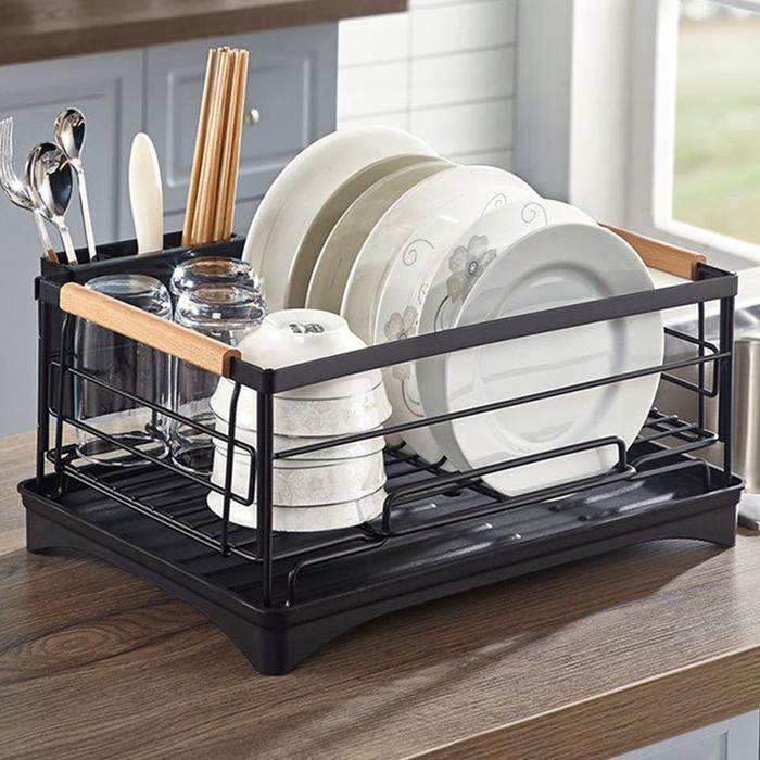 sevenjs QN29WW7Z58 dish holder wood handle dish drying rack (39649823)