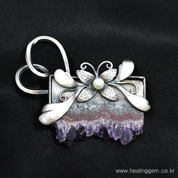 HealingGem Natural Quartz Amethyst Brooch 24PP-2340