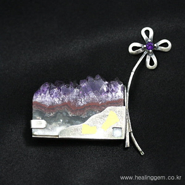 HealingGem natural quartz amethyst agate birthstone pin 24PP-2341