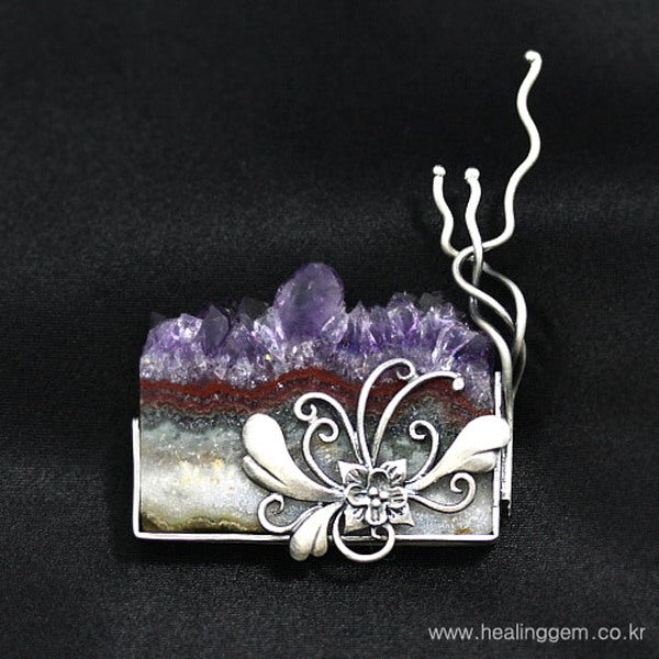 HealingGem natural quartz amethyst pin 24PP-2347