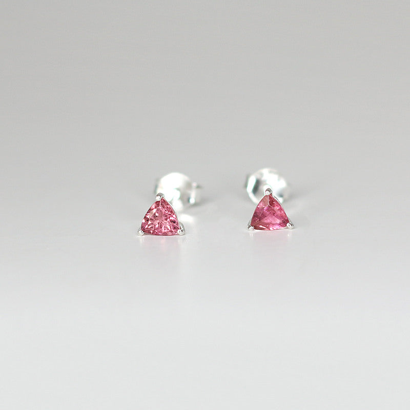 HealingGem Pink Tourmaline Crystal Silver925 Charm Stud Earrings Trillion Cut 5mm