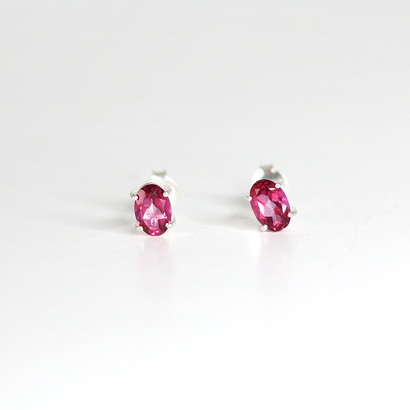 HealingGem November Birthstone Pink Tourmaline Raw Stone Silver925 Earring OvalCut 6mm