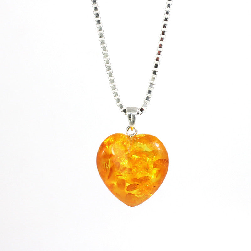 HealingGem natural pumpkin heart sterling silver amber gemstone pendant