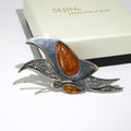 HealingGem emotional butterfly brooch pumpkin amber raw stone sterling925 unique point gift recommen