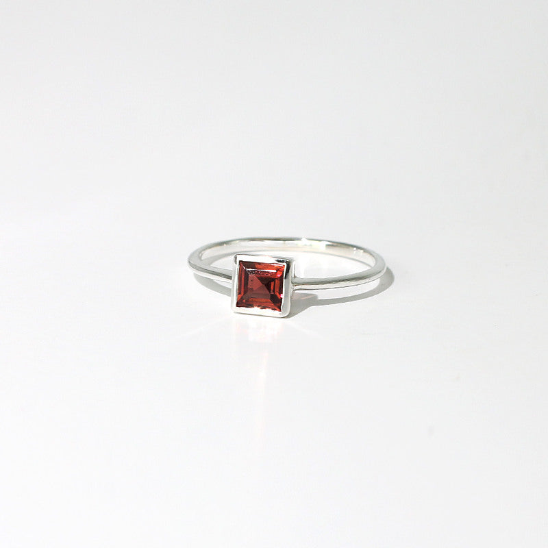 Healing Gem Garnet Gemstone Ring Square Cut Silver925 January Birthstone Women's Daily Wear Gift Siz