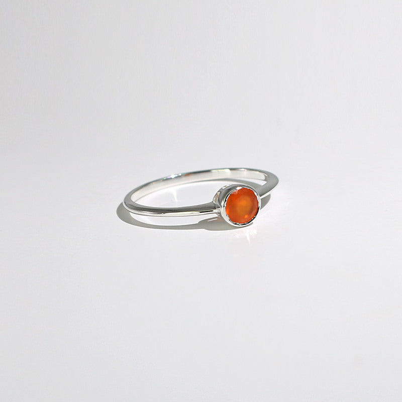 Healing Gem Carnelian Raw Stone Ring Round Cutting Silver925 Orange Women's Daily Point Gift Use Siz