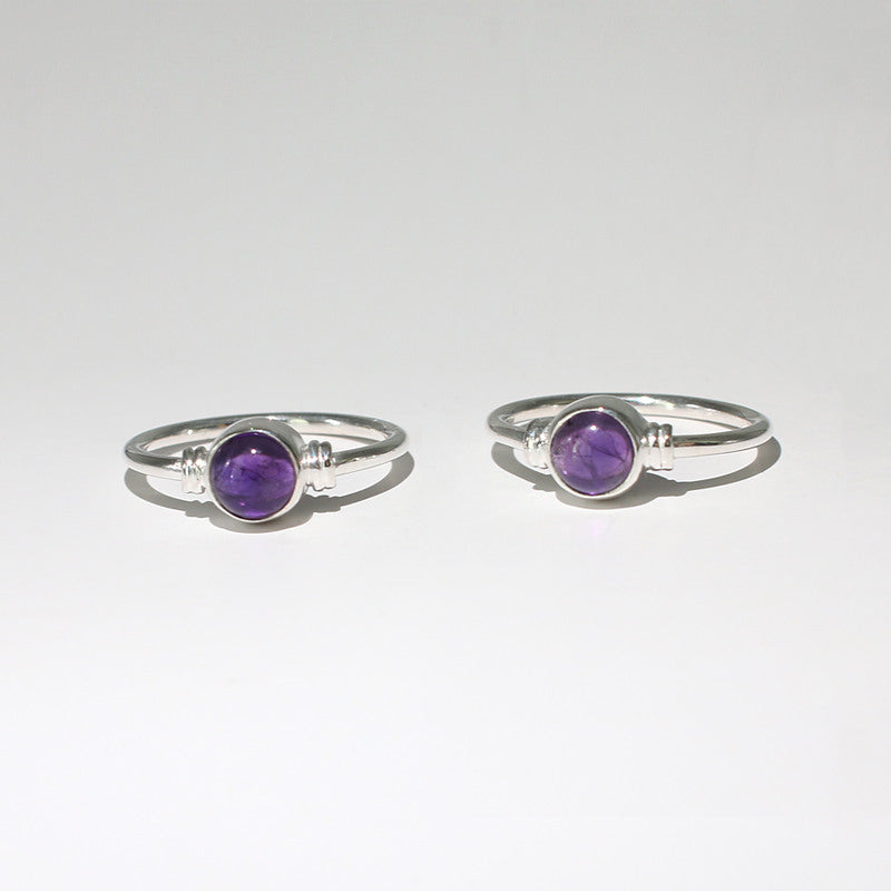 Healing Gem Amethyst Raw Stone Round Cabochon Silver925 Ring Size 9 Size 10