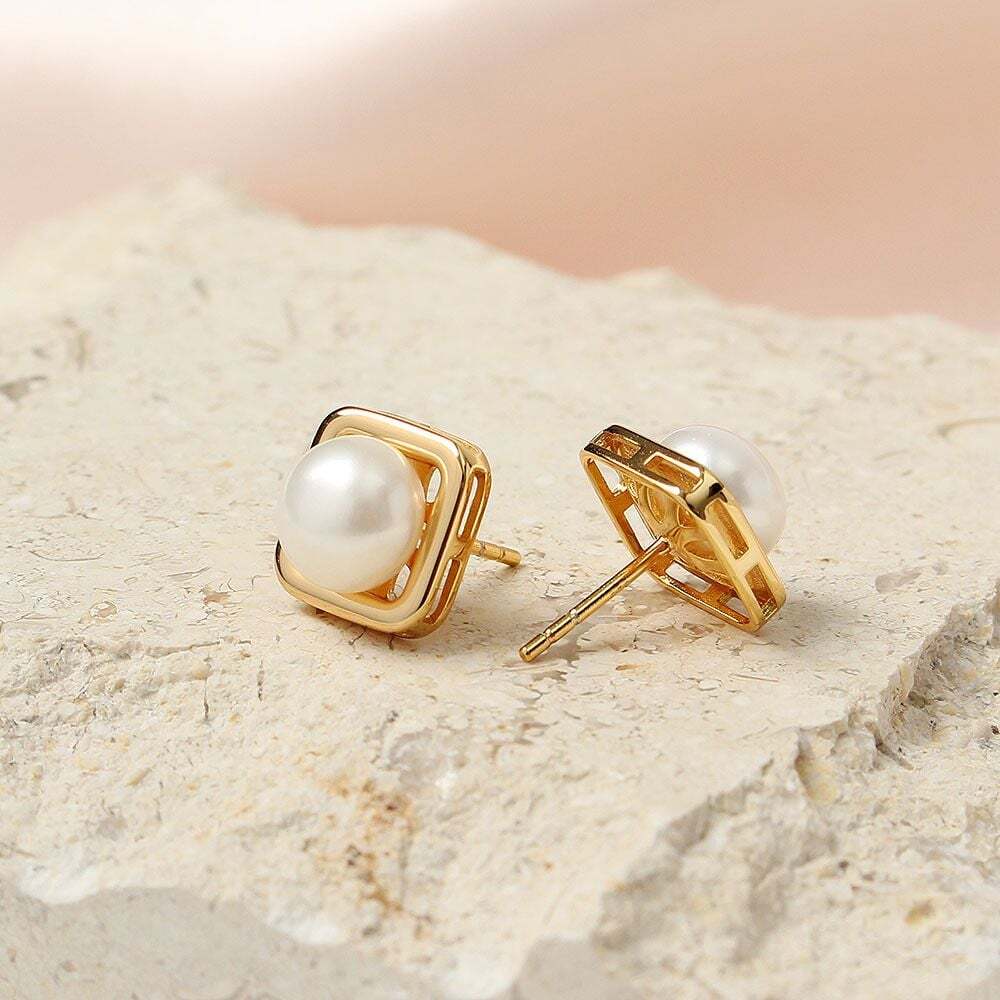 Ownerclan Popular Product Earrings Silver Square Pearl Gold Plated [WF7FA75260424]