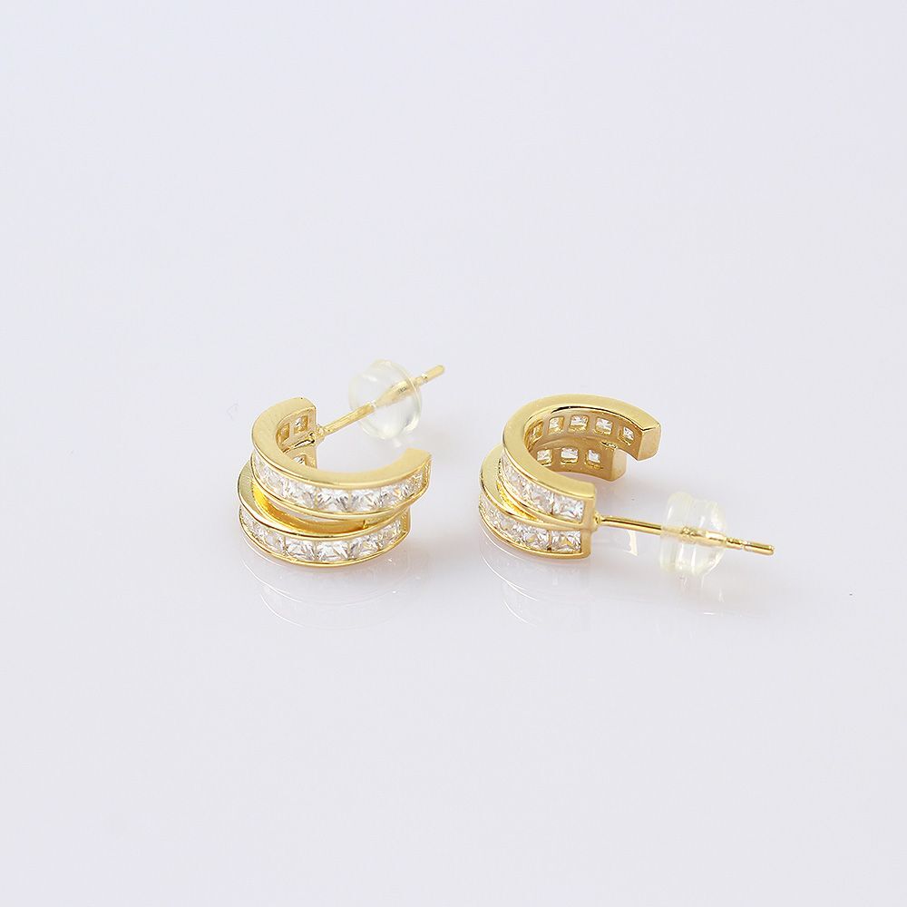 OwnerClan popular product earrings double silver cubic gold-plated [WF7FA7A260424]