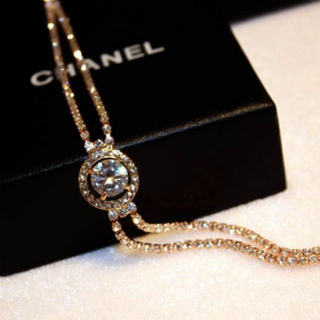 O'naclean Popular Diamond Circle Two-Line Bracelet White Gold DG [WFDA1DA260405]