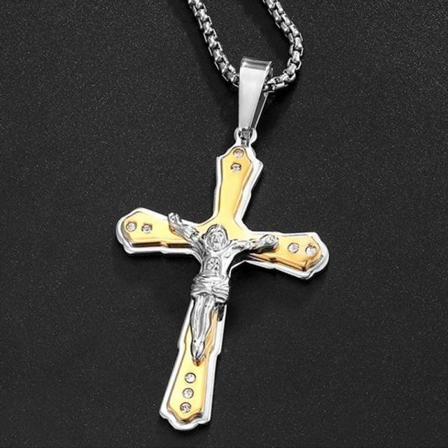 Ownerclan popular item titanium double cross pendant necklace-DG [WFDA1DB260405]