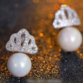 OwnerClan popular product minimalist silver crown pearl earrings-WhiteDG [WFDA7F0260405]