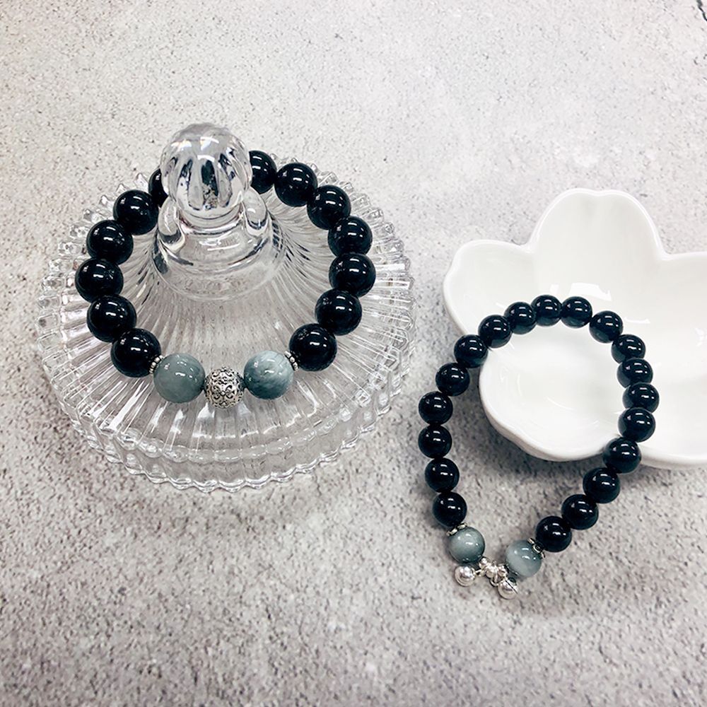 OwnerClan Best Seller H2H3 Obsidian Silver Lucky Bracelet Set Couple Bracelet Friendship Item [WFKO0