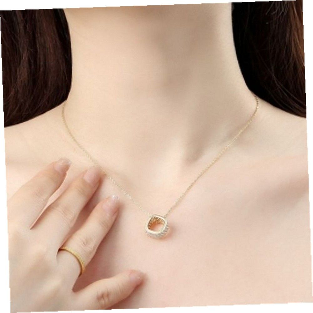 OwnerCL Clutch Silver 925 Gold Plated Square Cubic Ring Necklace [WFKQH0L260413]