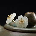 OwnerCland popular item natural plum earrings white jade plum flower white jade plum blossom earring