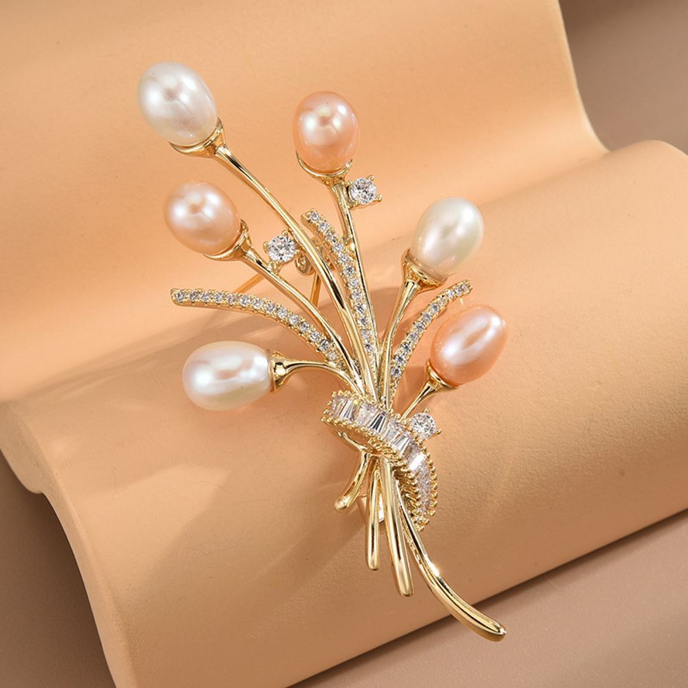 Ownerclan popular product cubic freshwater pearl pure zirconia flower bouquet brooch AAAA [WFKTG9G26