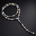 OwnerClan popular item long necklace shell pearl pink tricolor black pearl leaf long clip silver [WF