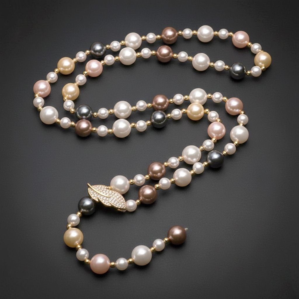OwnerClan popular long necklace abalone pearl pink tri-color black pearl leaf clip gold [WFKTV7T2604