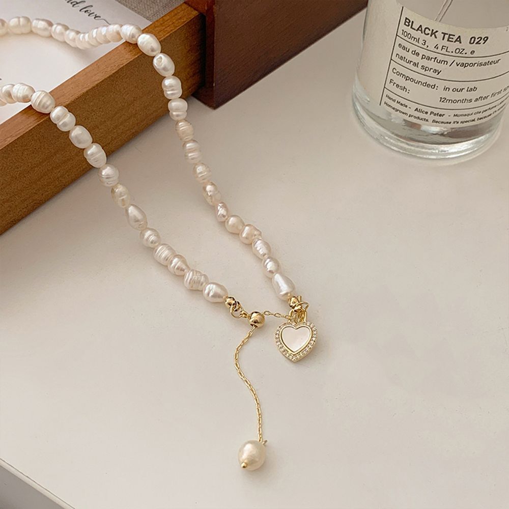 Ownerclan popular product practical extension chain heart freshwater pearl signature lock necklace k