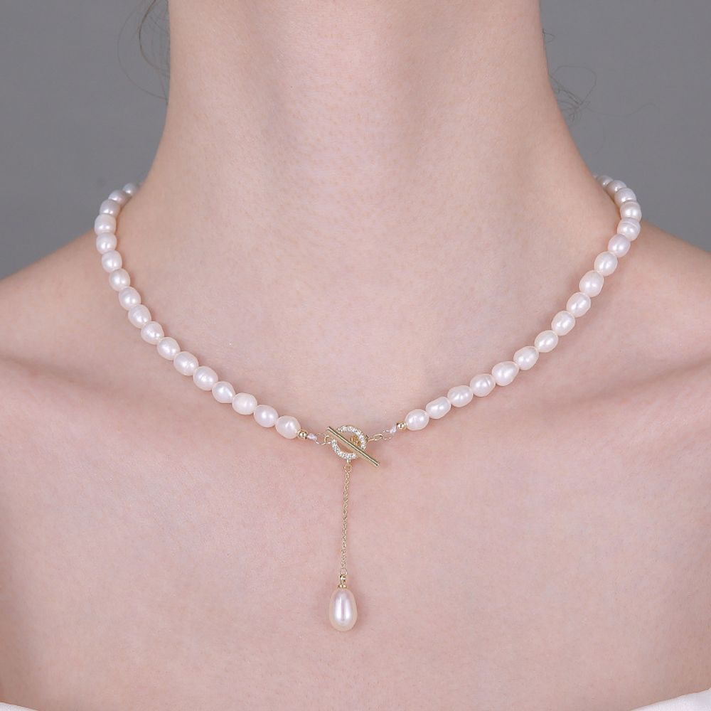 Ownerclan popular item lady retro freshwater pearl clasp necklace cheap cubic zirconia WFKTVAA260413