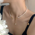 Ownerclan Popular Heart Signature Lock Key Freshwater Pearl Extension Chain Necklace [WFLENTI260418]