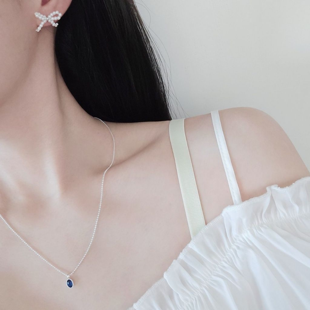 Ownerclan popular product SS1006 women ribbon design pearl earrings daily cute silver 925 [WFMI9PV26