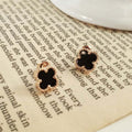 Sheer Charm Popular Product SE127 Women's Chic Onyx Clover Earrings Silver (925 Silver) [WFMI9QG2603