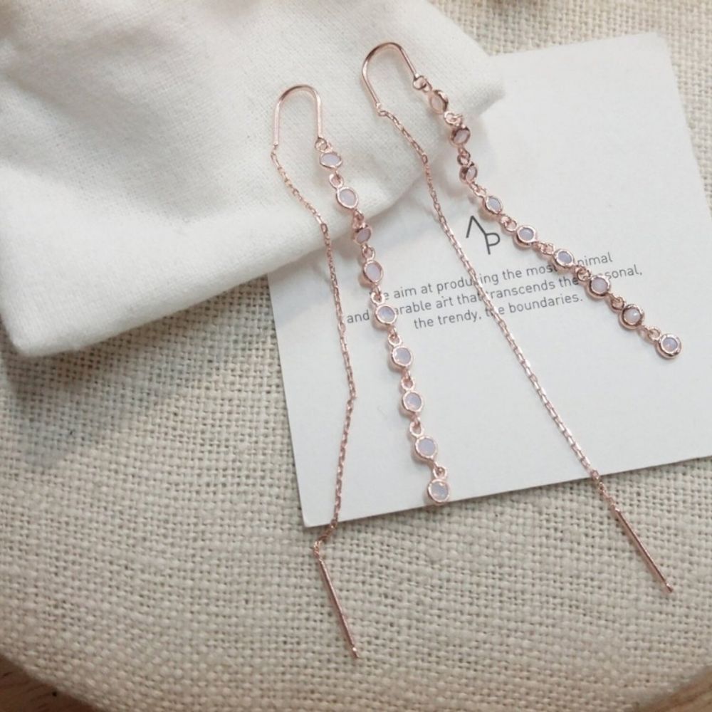 Ownerclan popular item SE108 women pink opal long drop silver earing (925 silver) [WFMI9QH260327]