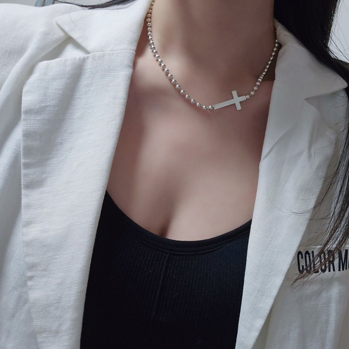 Ownerclan Popular Item S5044 Women 4mm Cross Pendant Chain Daily Silver 925 [WFMI9S7260327]