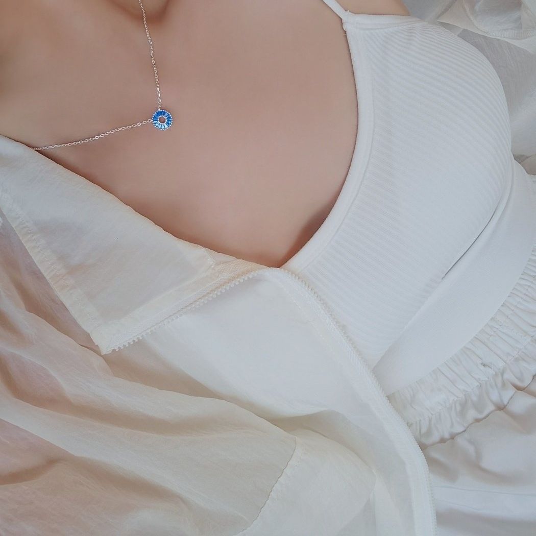 OwnerClan popular item SS1041 women casual stone necklace aqua blue unique sterling silver [WFMI9SR2