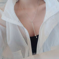 Popular Ownerclan Item SS1058 Women Two-Line Drop Point Necklace Simple Military Ribbon Silver 925 [