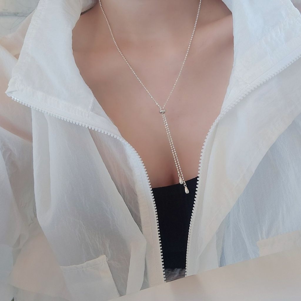 Popular Ownerclan Item SS1058 Women Two-Line Drop Point Necklace Simple Military Ribbon Silver 925 [
