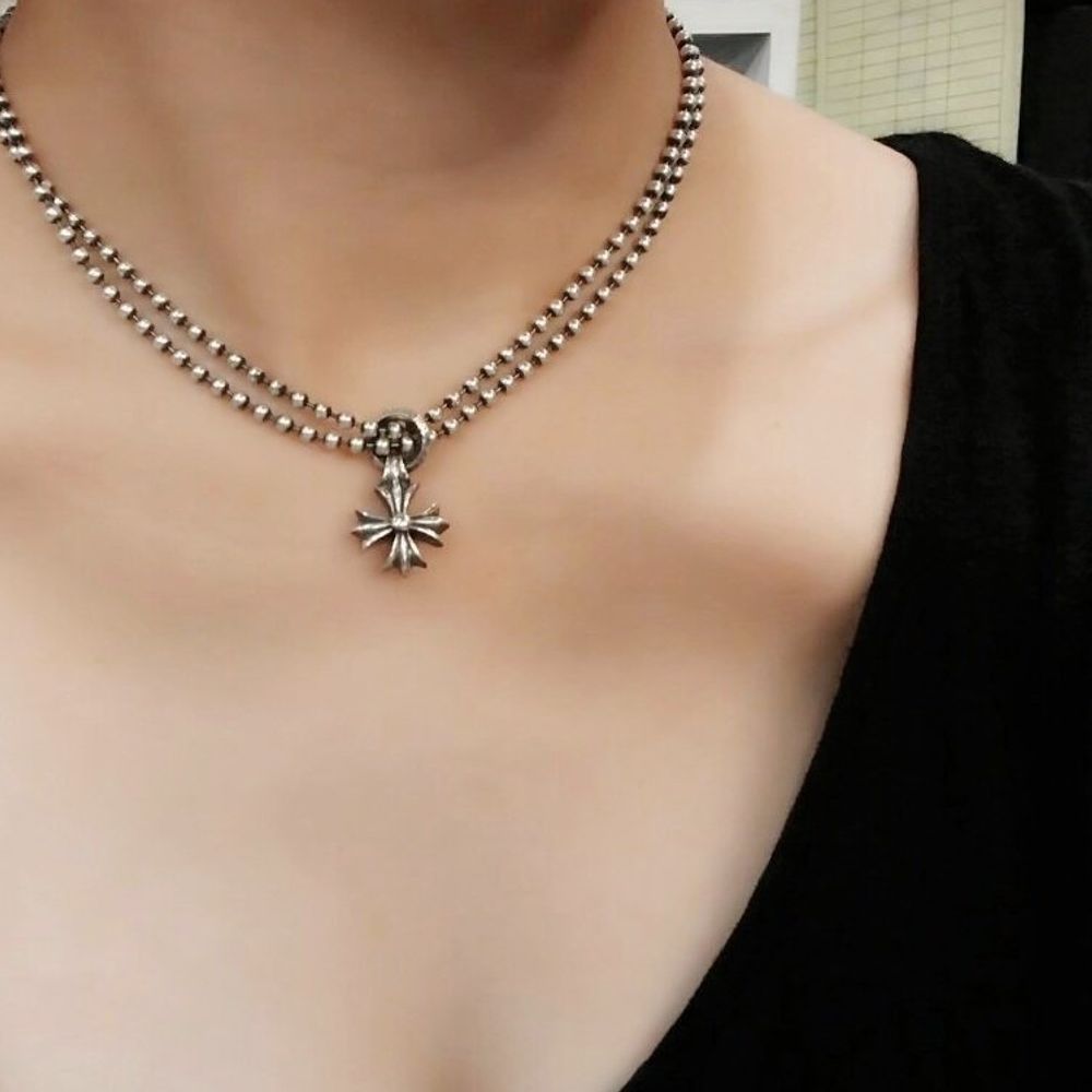 Ownerclan Popular Product SN1022 Women's Cross Two Lines Silver Necklace Antique Silver (Silver 925)