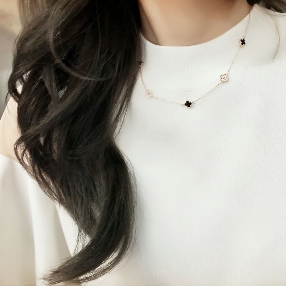 OwnerClan popular item SN1041 women onyx clover sterling silver necklace daily silver necklace (925 