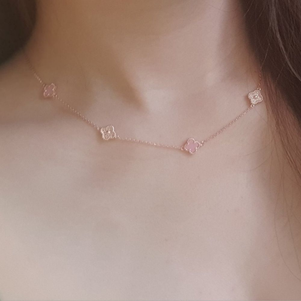 OwnerClan popular item SN1042 women pink opal clover silver necklace daily silver necklace (925 silv