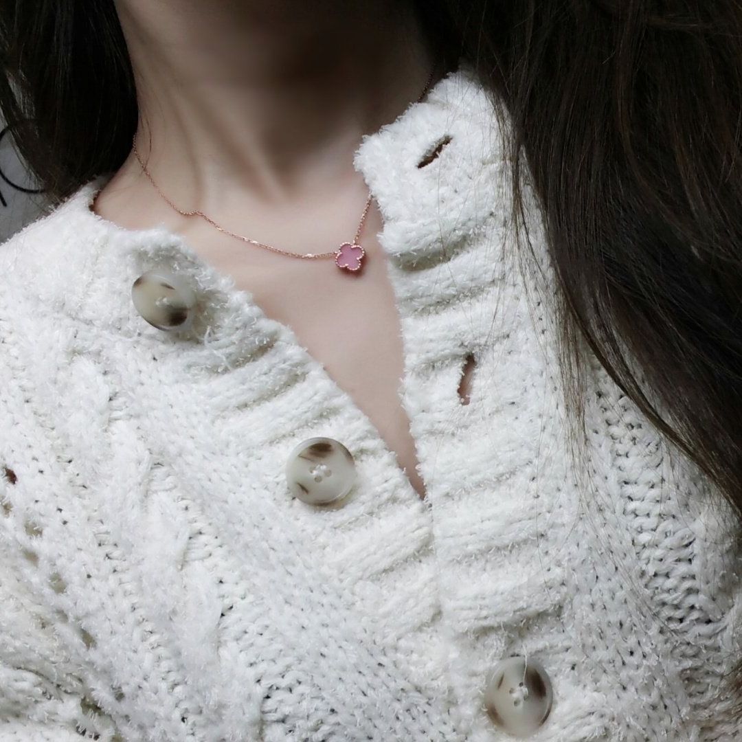 Owner Clan Best Seller SN1046 Women Pink Opal Simple Silver Necklace Daily Silver Necklace (Silver 9
