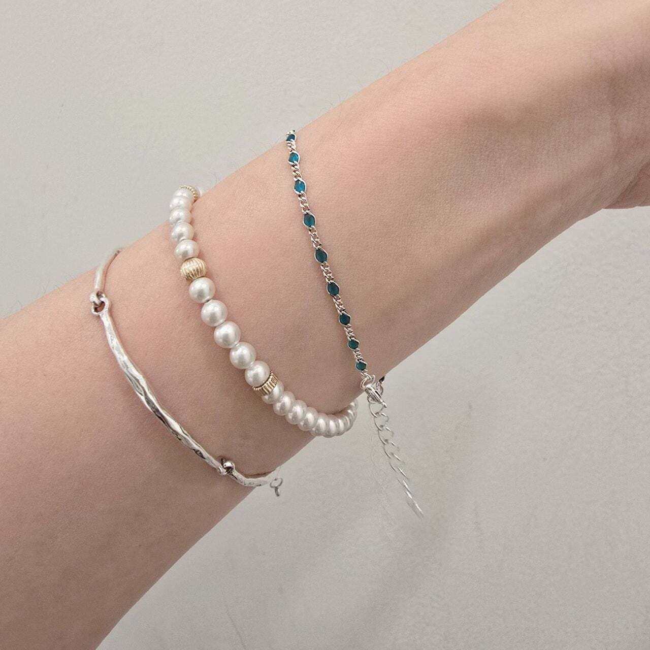 Ownerclan Popular Product S5023 Women Blue Light Enamel Point Chain Bracelet Blue Bracelet 925 Silve