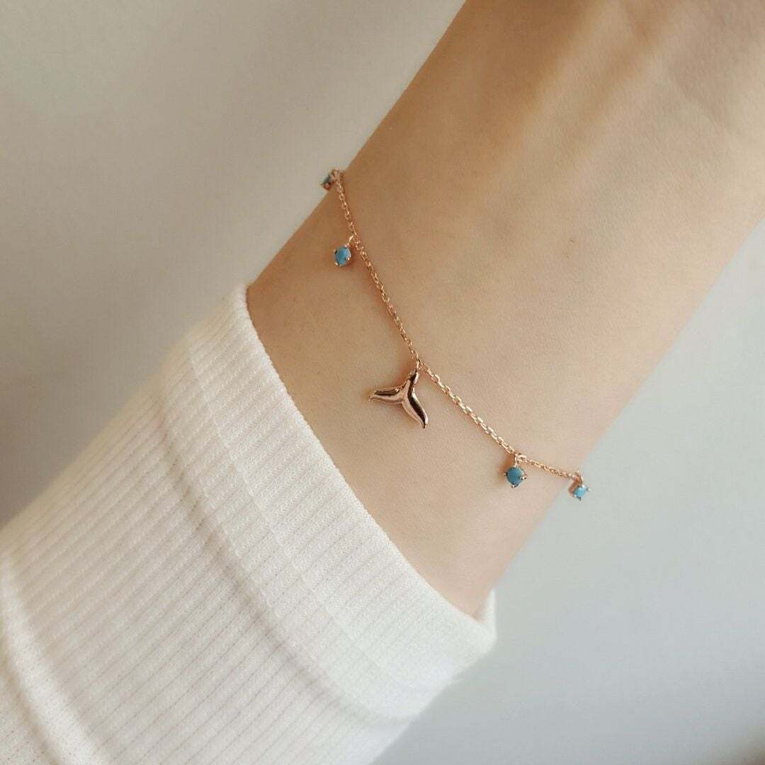 OwnerClen popular product S5117 women's turquoise unique dolphin pendant bracelet daily sterling sil