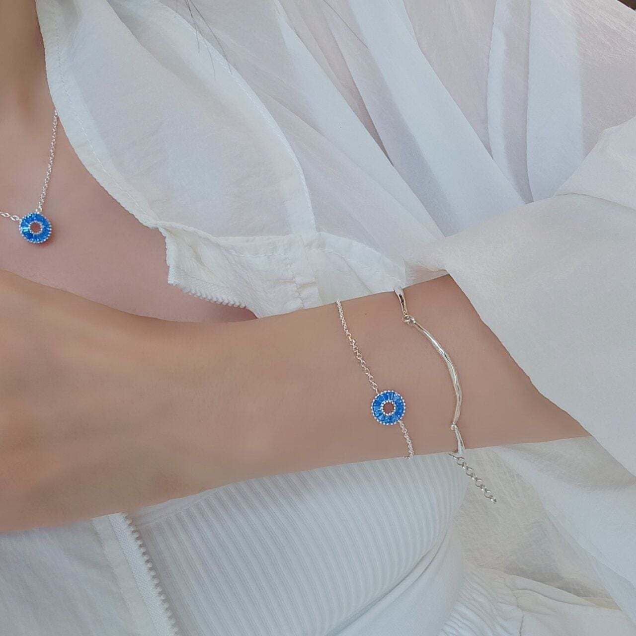 Ownerclan popular item SS1041 women casual unique stone bracelet aqua blue silver 925 [WFMI9VT260328