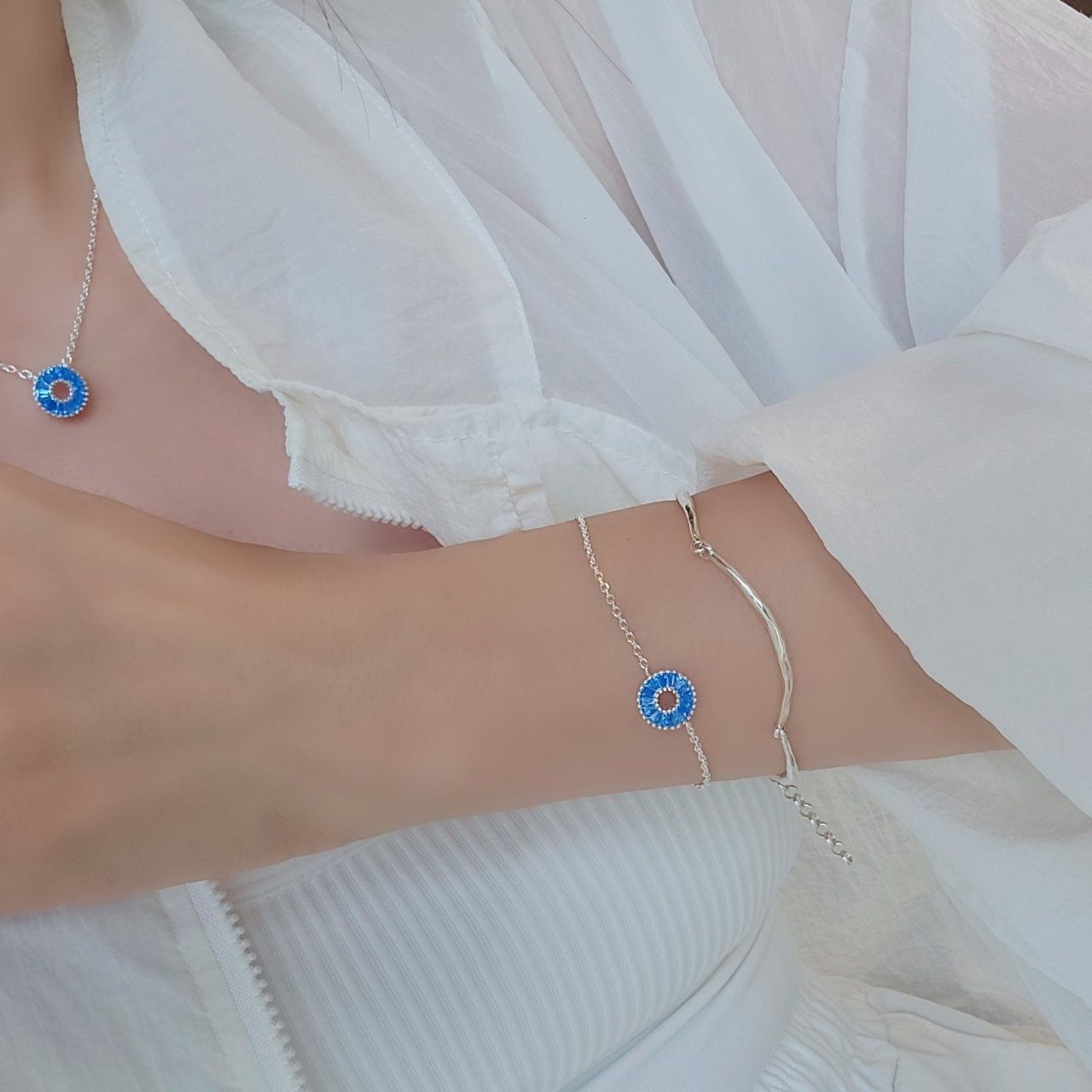 Owner Clan popular item SS1041 women's casual unique stone bracelet aqua blue silver bracelet silver