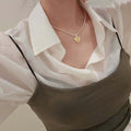 Oneclan Popular Item S777 Women's H Heart Two-tone Pendant Rank Insignia Pendant Necklace Unique Sil