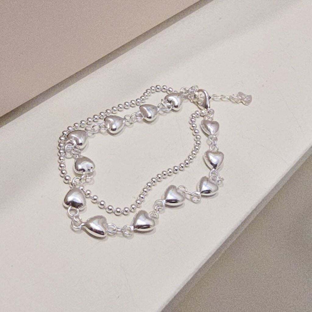 Ownerclan Popular Product S752 Women Plump Heart Pendant Layered Two-Row Bracelet Daily Silver925 [W