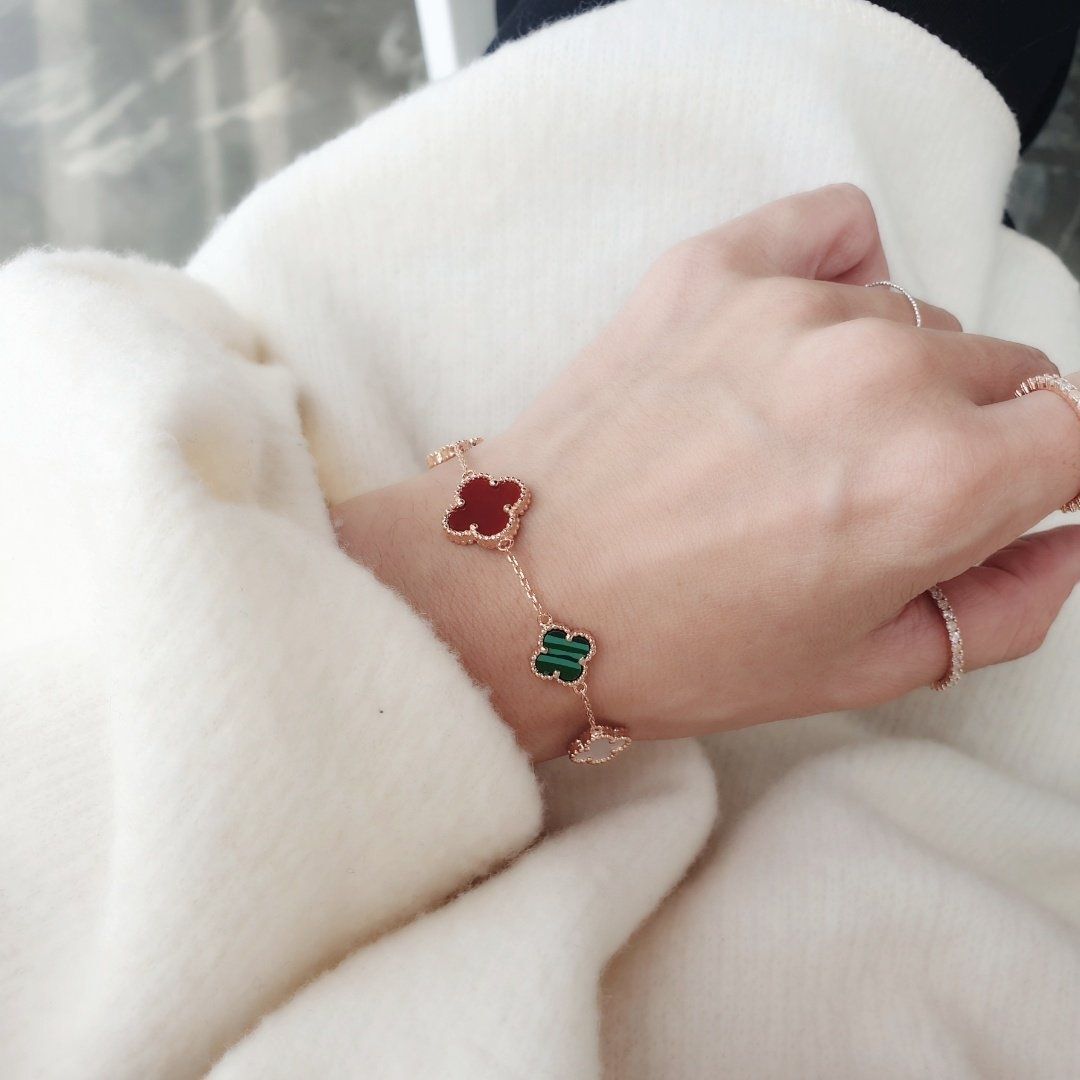 Owner Clan popular item SS3017 women's gemstone color combination clover bracelet trendy silver brac