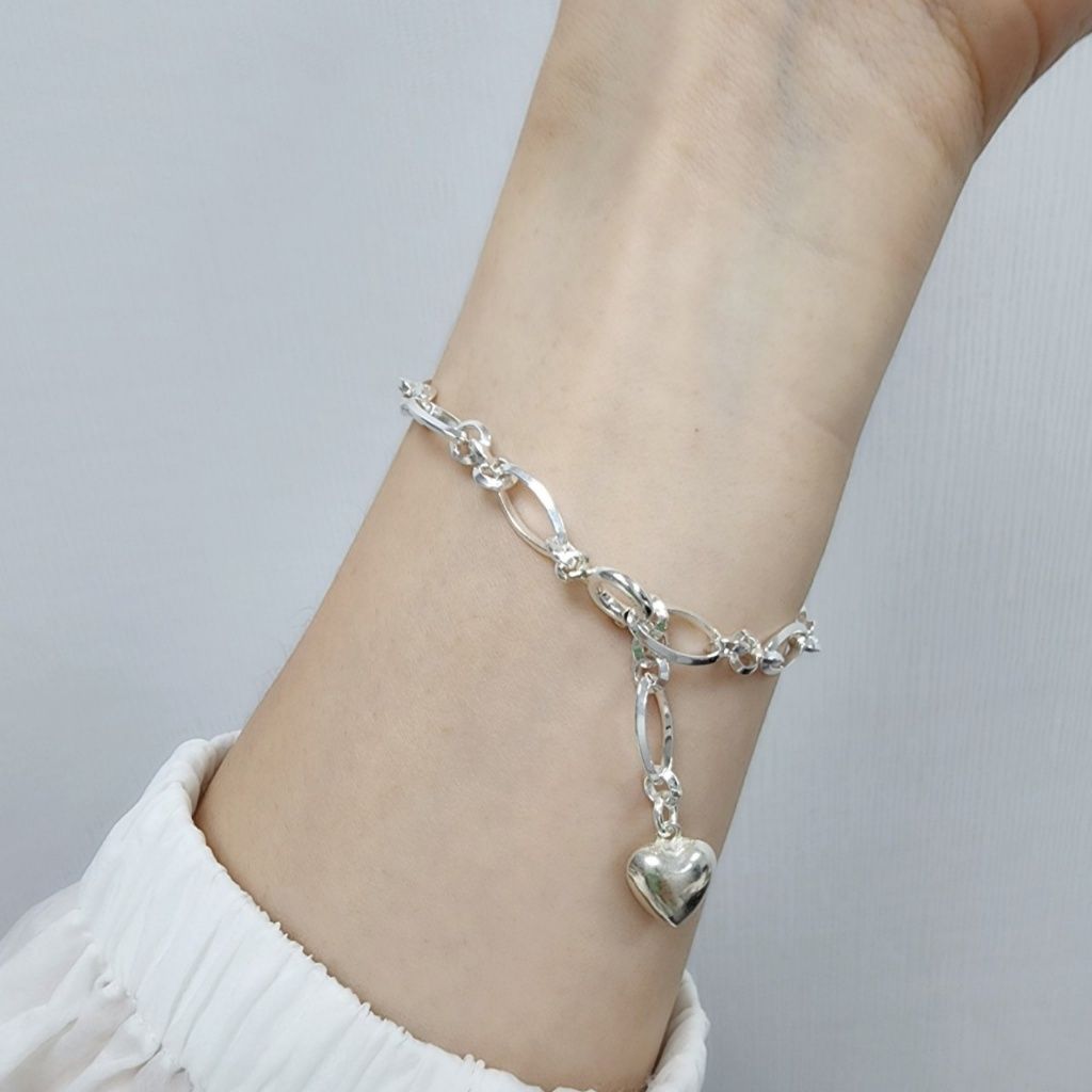 Owner Clan popular item SS3037 Women's Heart Pendant Chain Bracelet Unique Design Silver Bracelet Si