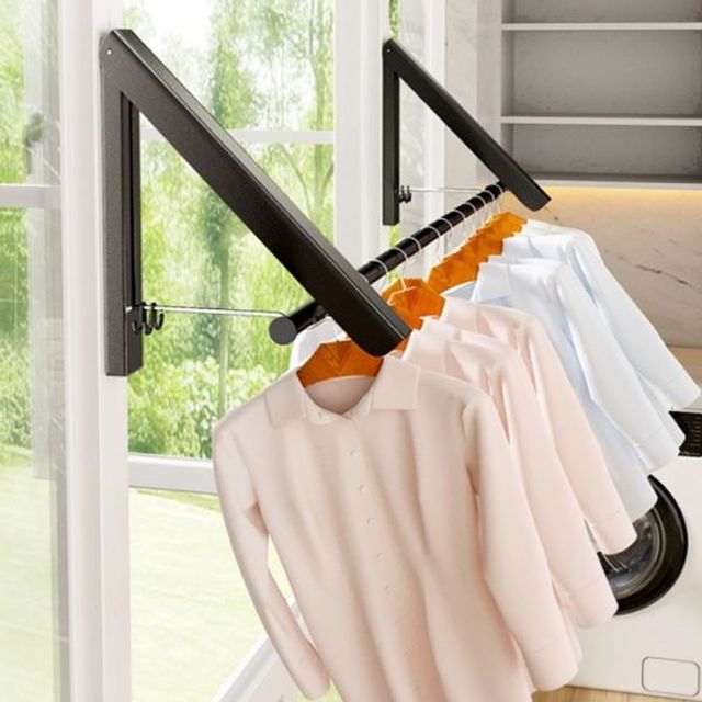 CelebrityHouse Black MOZFLZVK folding laundry rack wall hook space-saving