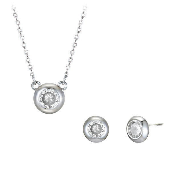 Vagold Brilliant Silver Necklace+Earrings Set
