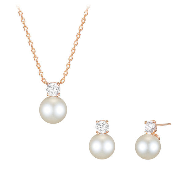 Wagold Pure Pearl 14K Necklace+Earrings Set