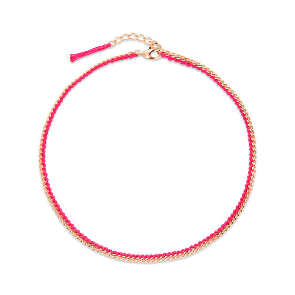 BnBGold 18K silk fringe pink curve chain ring JNA24909