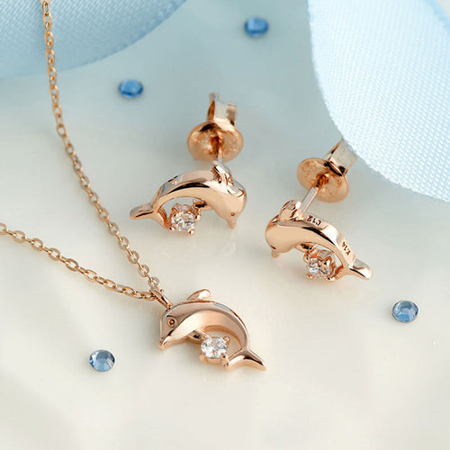 AirbnbGold 14K Dolphin Sparkling Cubic Jewelry Set NPS29321